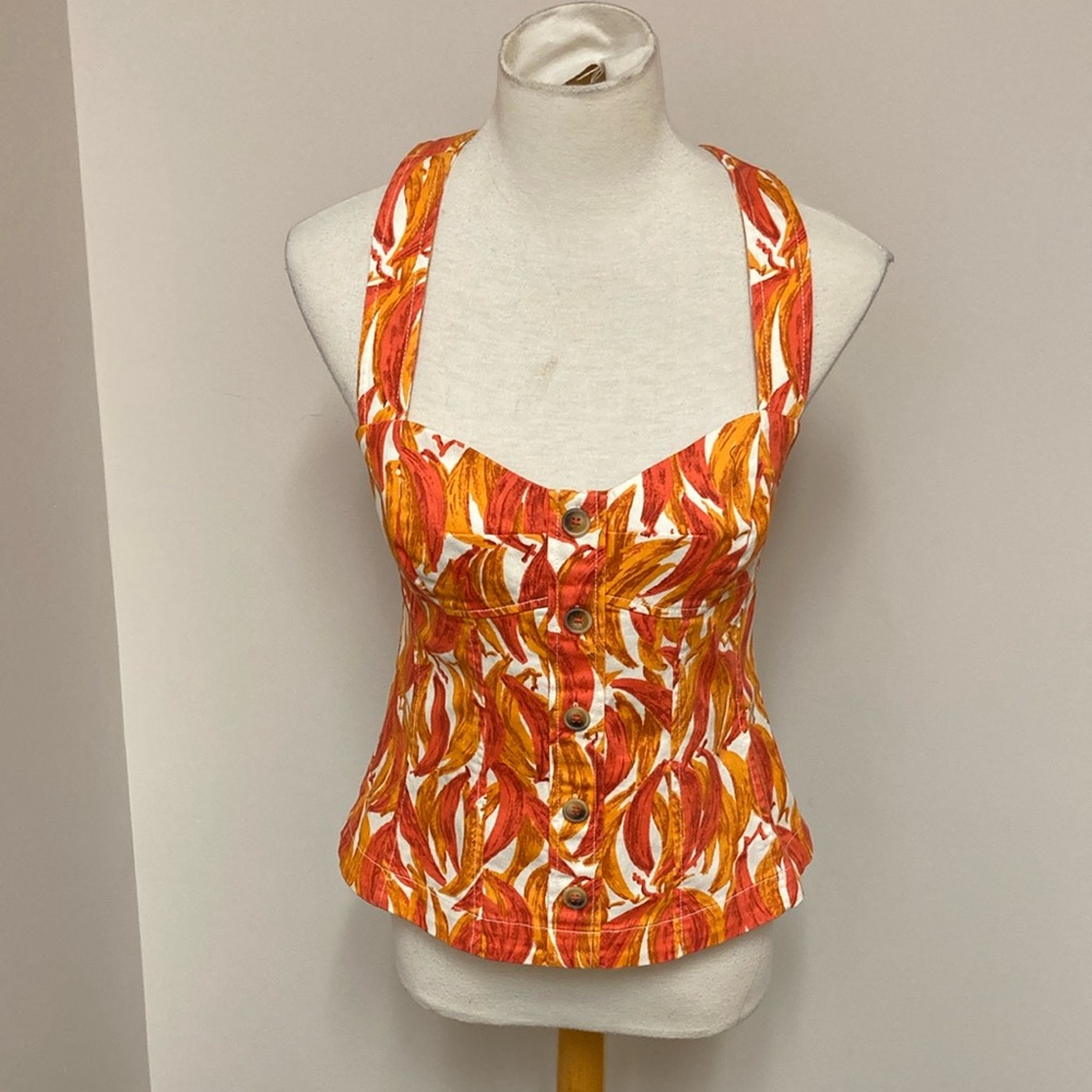 Women's Orange Leaf Print Top